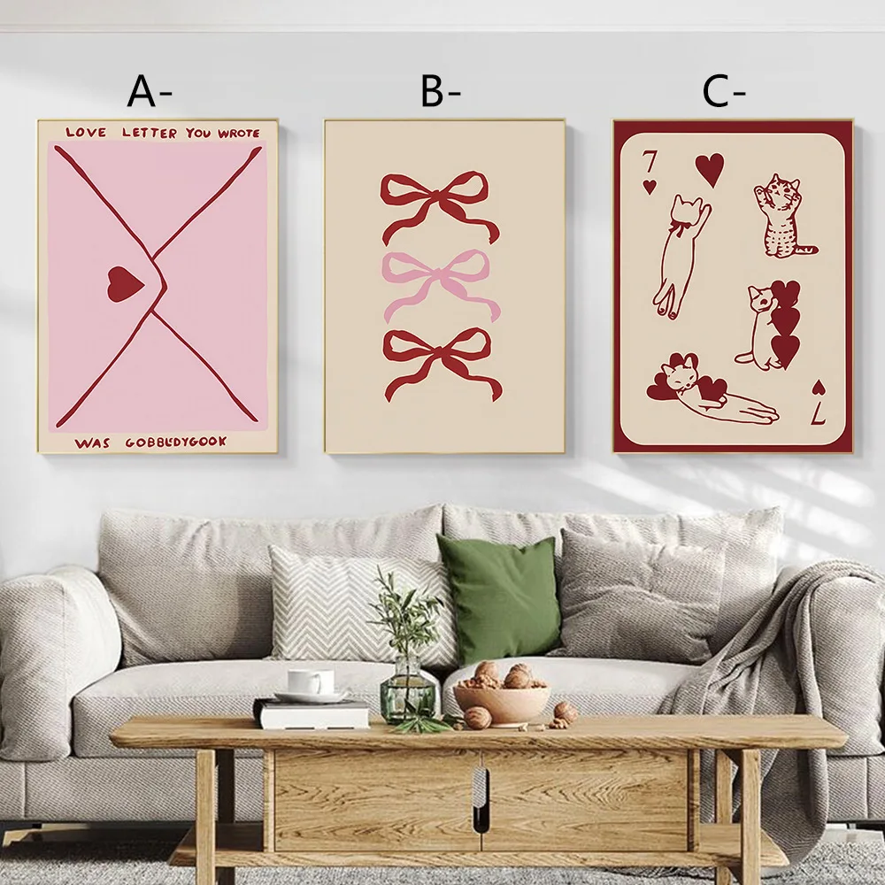 Pink bow playing cards living room bedroom wall art decorative canvas painting