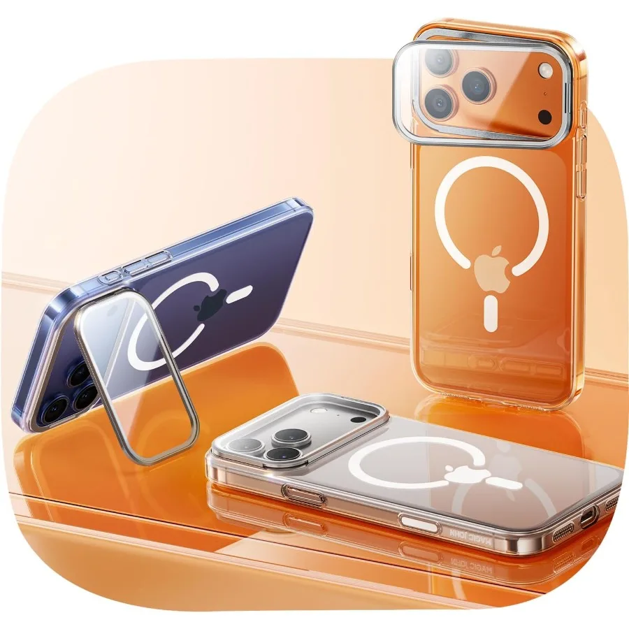 

Магнитный чехол для iPhone 17 Pro Max со складной подставкой, полная защита камеры, портативная камера для селфи, никогда не желтеющая