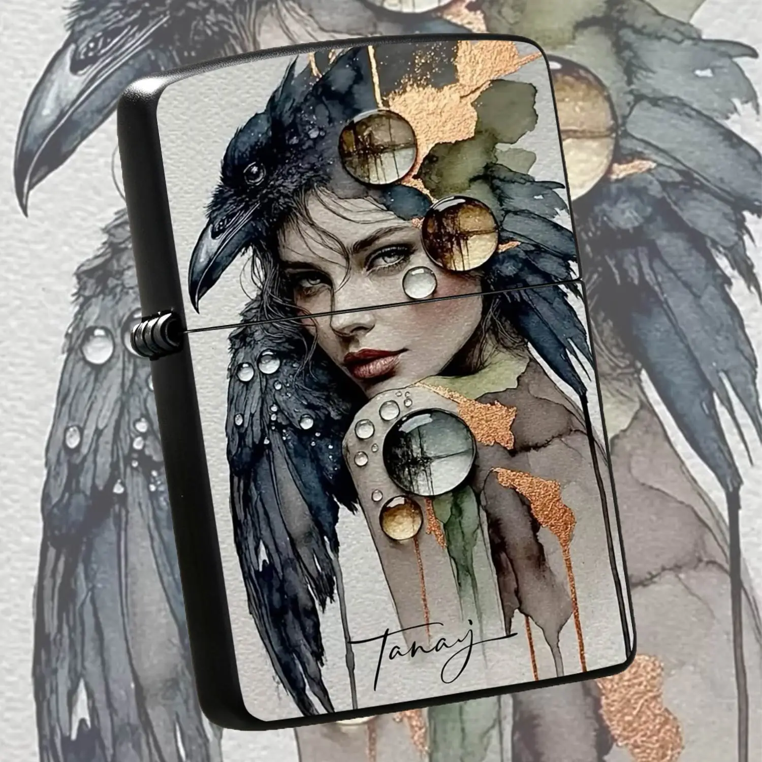 Artistic Raven Goddess Themed Lighter, Exquisite Hand-painted Watercolor Style Portable Item, Versatile All-scenario Usable Daily Accessory, Unique Creative Aesthetic Present For Family Friends And Hobbyists, Premium Texture Trendy Decorat