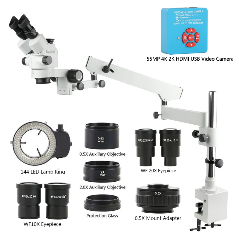 Microscópio Trinocular Focal Simul Braço Articulado Braçadeira de Pilar para Dentistas Câmera Dental 55mp 4k 1080p Hdmi Usb 3.5x180x