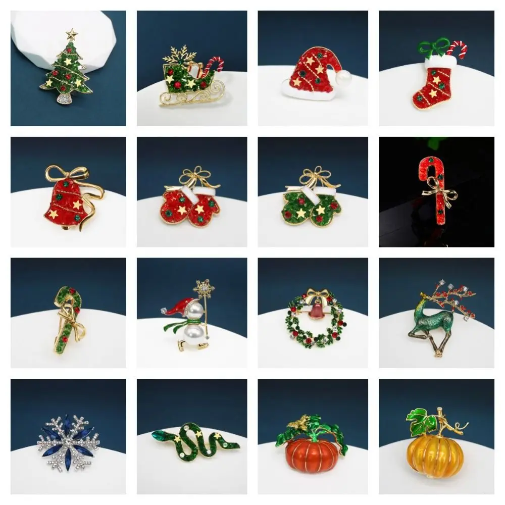Korean Style Christmas Brooch Snowman Reindeer Enamel Rhinestone Brooches Christmas Present Clothes Accessories