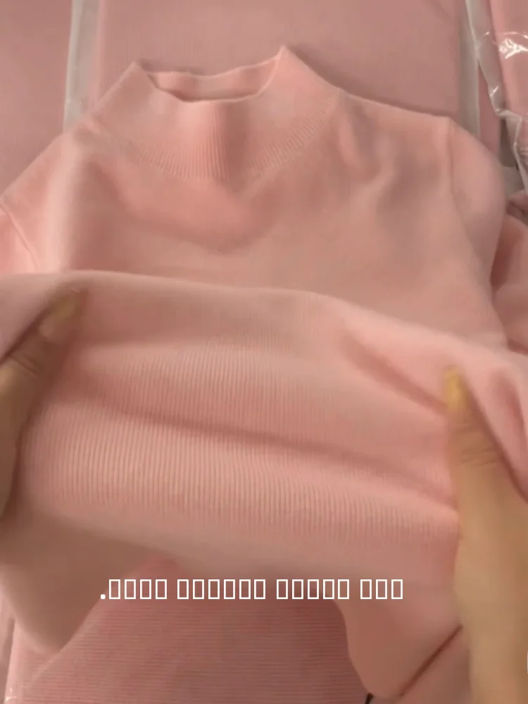 Dopne rosa base de malha irt feminino outono inverno roupa interior exterior f gola alta macio elástico casual sle camisola