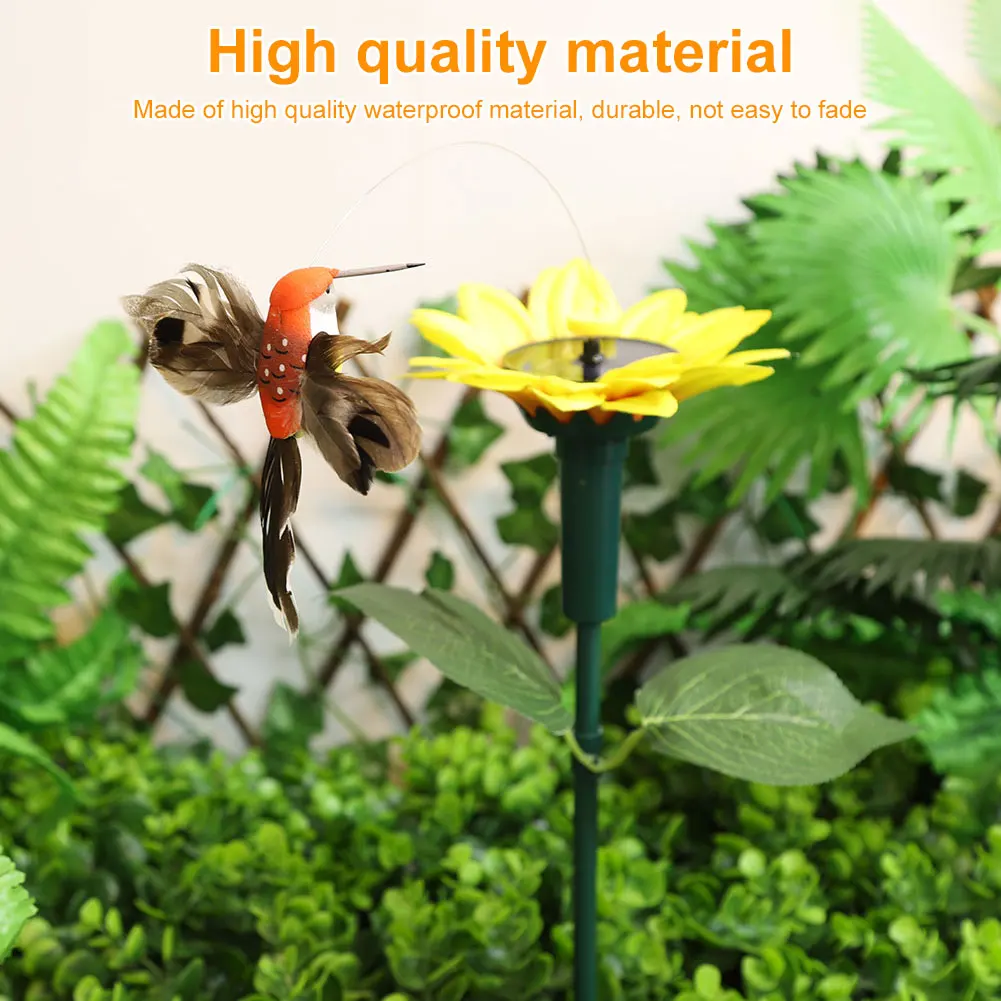 Solar Sunflower Animal Stake Decor Rotating Butterfly/Hummingbird Decor 40cm Dancing Butterfly Decor Waterproof for Garden Decor