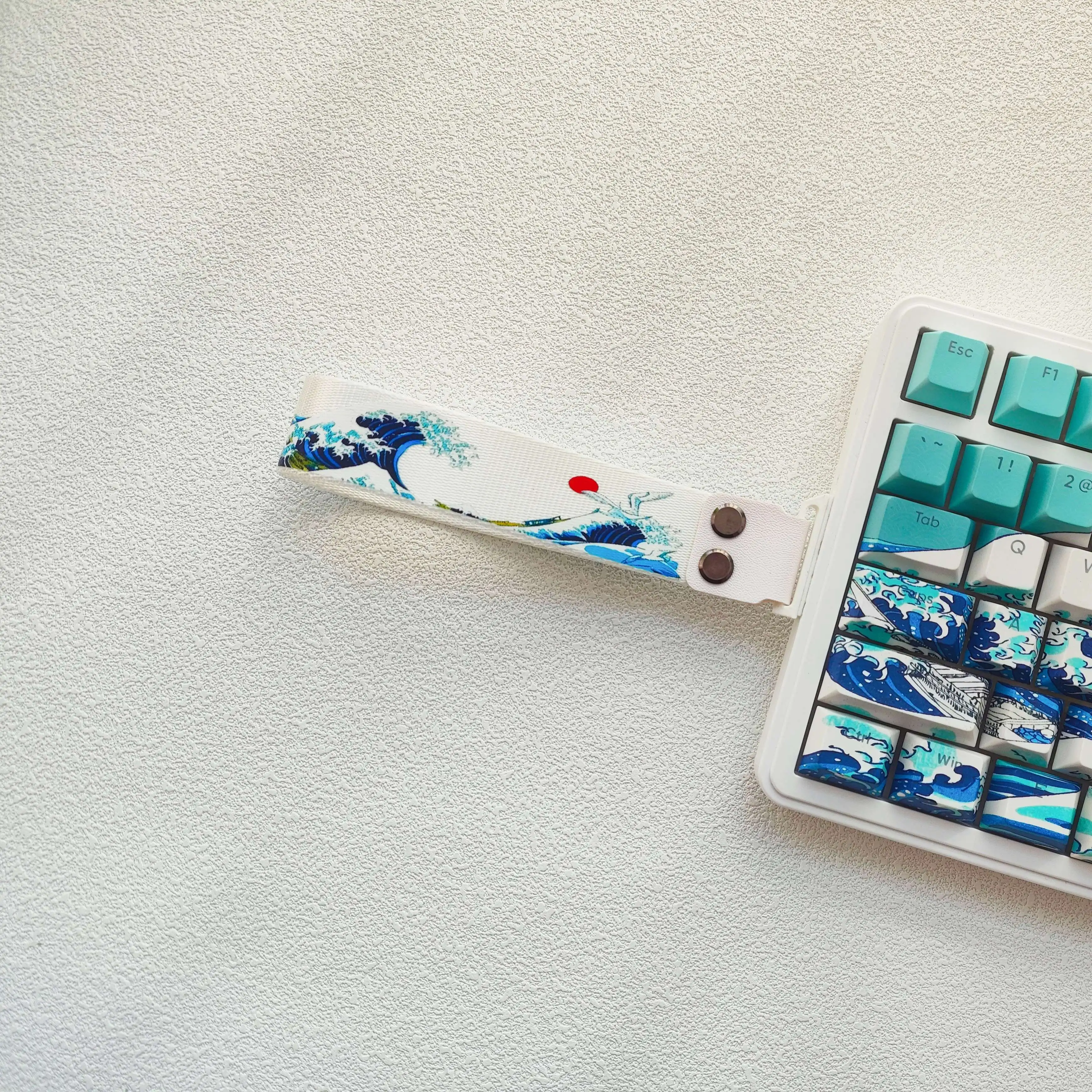 Kanagawa White Keyboard Accessories Ribbon Strap Compatible with Wooting 60HE & ATK68 Custom Nylon Strap for Mechanical Keyboard