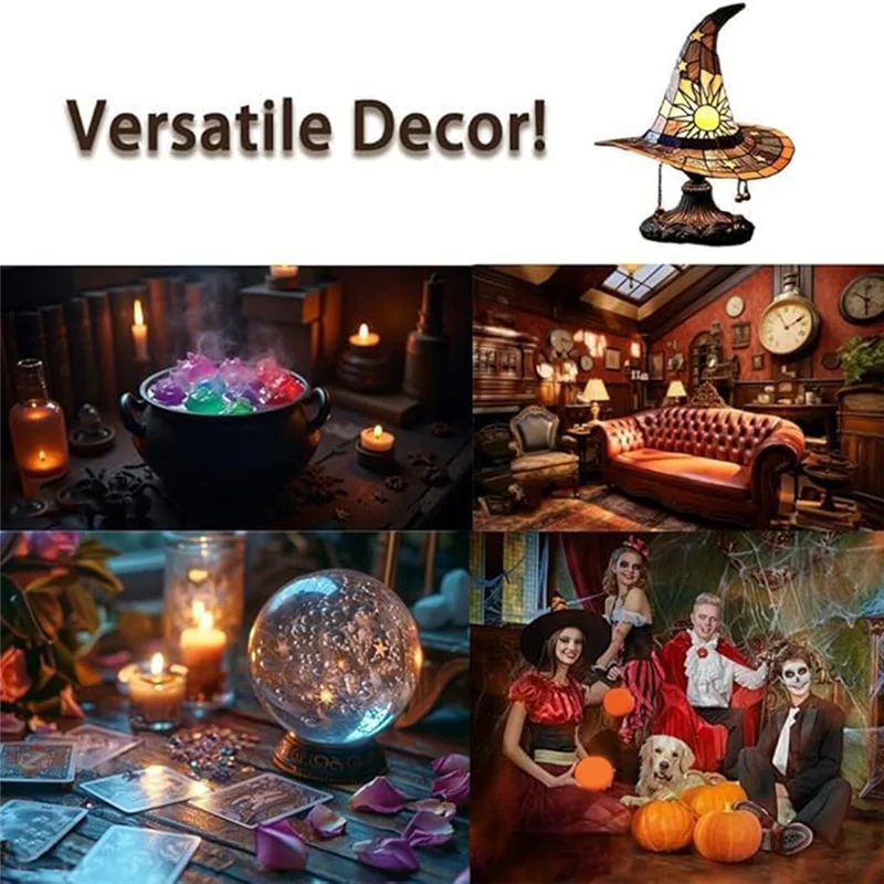 Lámpara de sombrero de bruja de resina ABXF, lámpara gótica con forma de mago, sombrero de bruja de resina alimentado por USB, adorno de luz para decoración de sala de estar y dormitorio