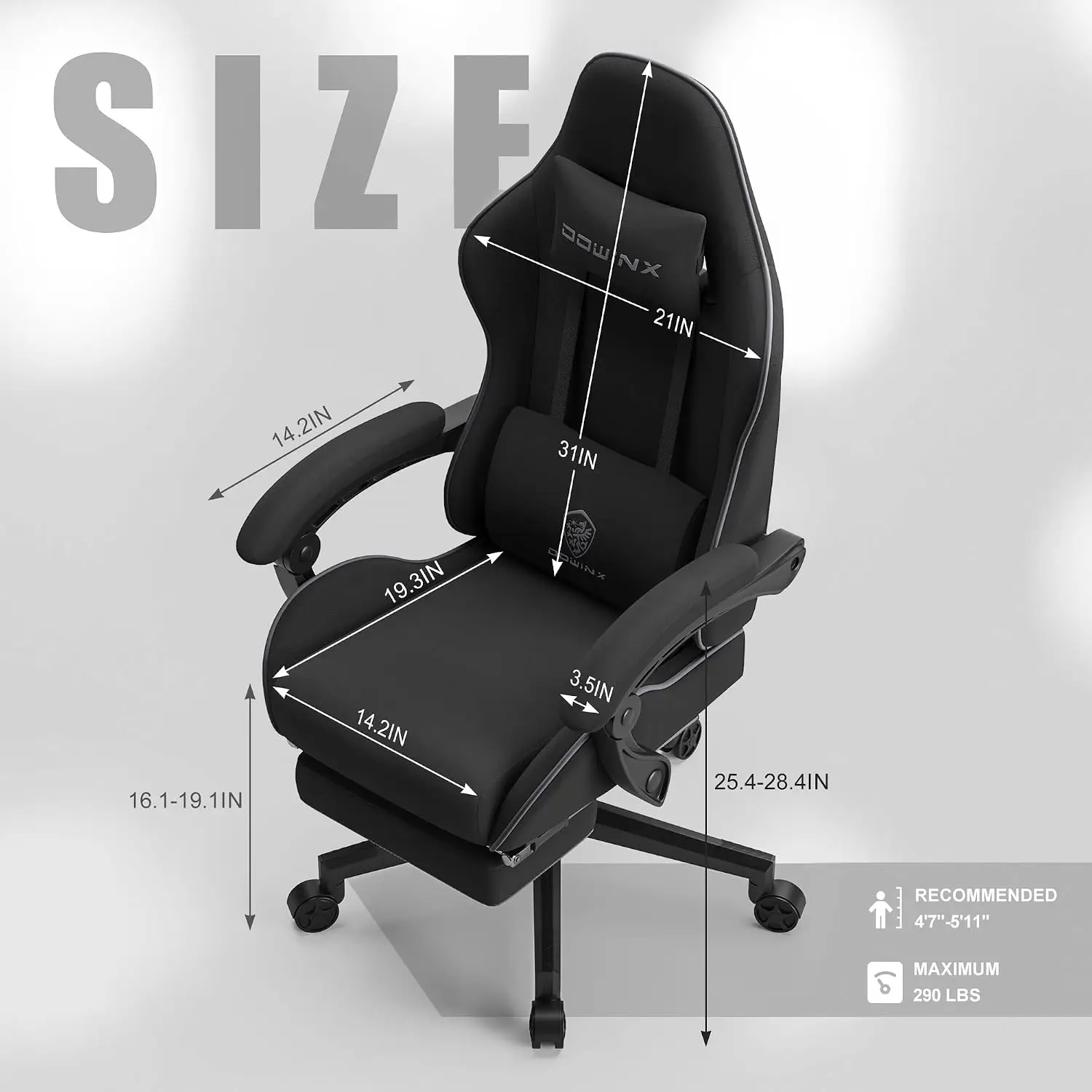 Gaming Chair with Pocket Spring Cushion, Computer Office Game Chair, Linkage Armrests and Footrest, High Back Ergonomic Computer Chair with Lumbar Support Task Chair with Footrest(Black)