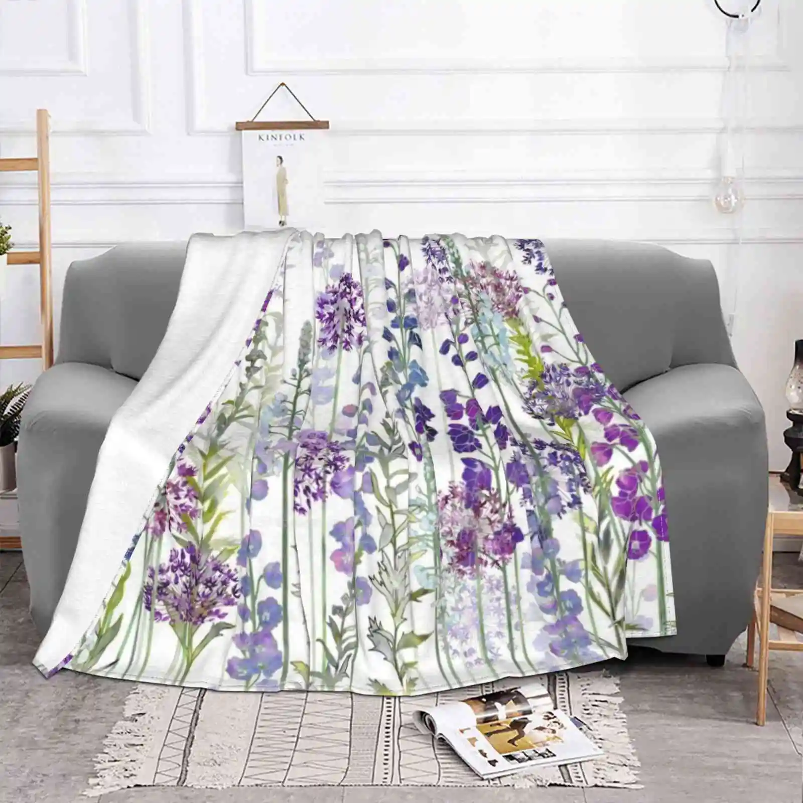 Purple Flower Meadow-Alliums , Delphiniums & Veronica Gentianoides Blanket Soft Warm Travel Portable Blanket Floral Art Flower