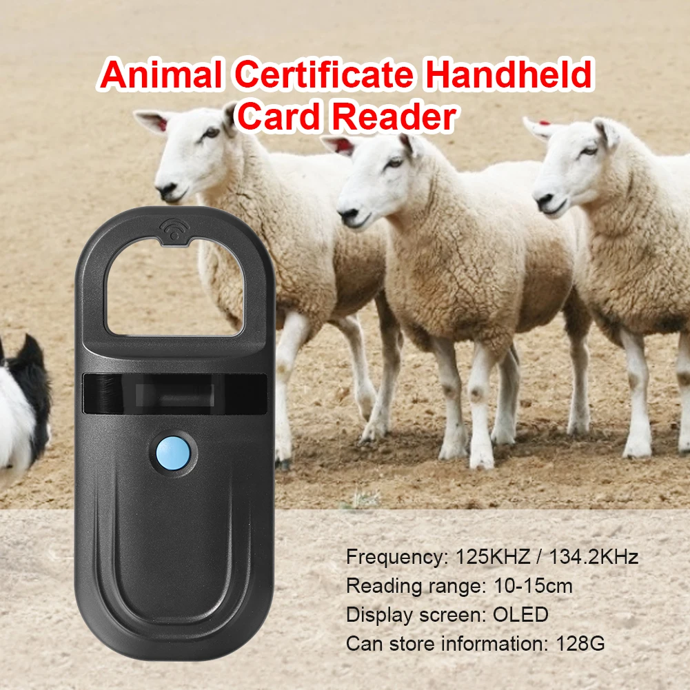 Scanner per chip ID per animali domestici Scanner per etichette per animali ricaricabile 134,2 kHz 125 kHz con display OLED stabile per ISO 11784/11785 FDX-B e ID64
