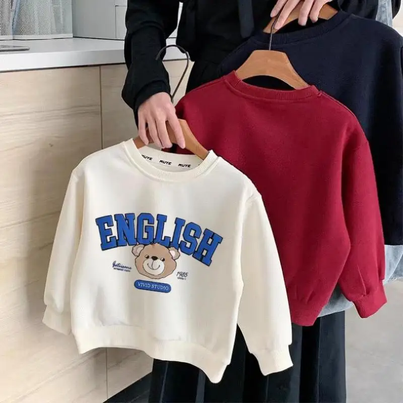 

Корейский стиль, модная детская толстовка, осенняя одежда, свободные повседневные детские топы с длинными рукавами для мальчиков, толстовка с круглым воротником, От 0 до 6 лет