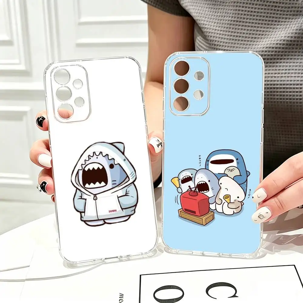 Cute S-Samezu S-Shark Creative  Phone Case Transparent Silicone Soft For Samsung S25,S24,S21,S22,S23,S30,Ultra,S20,Plus,Fe