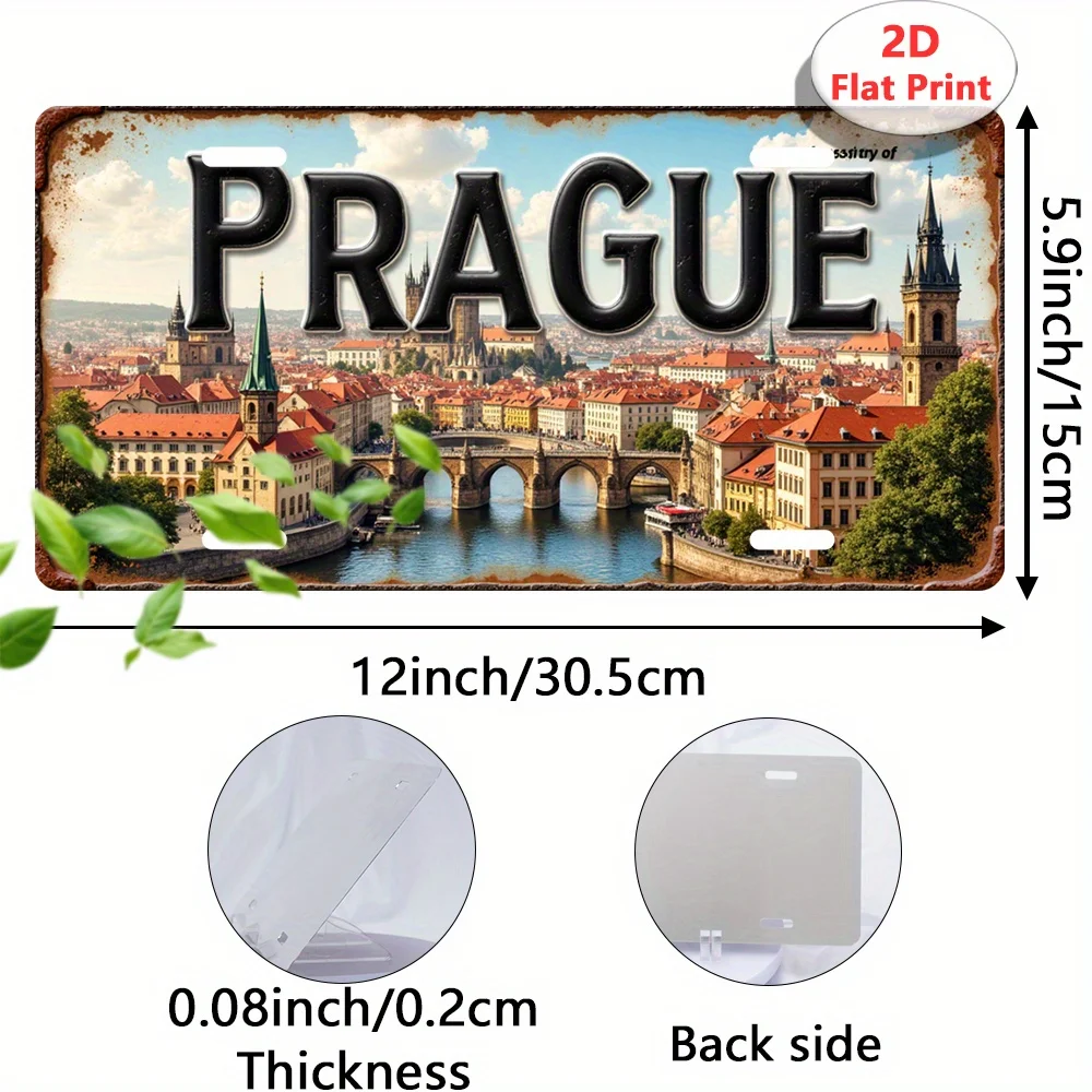 Retro Vintage Prague Bridge Aluminum Sign Metal Tin Plate Poster Bar Cave Club Garage Wall Decor 12x6 Inch