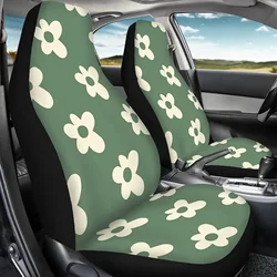 Green Groovy Flower Auto Seat Cover Set 2 Pack Floral Car Front Seat Cushion Elastic Breathable Seats Cushion Pad for Women
