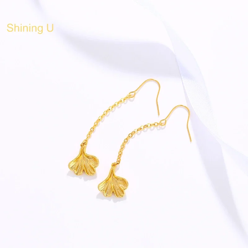 Shining U Ginkgo Leaf Dangle Earring for Women Plated In 24K Gold Color New Chinese Style Fashion Jewery Gift