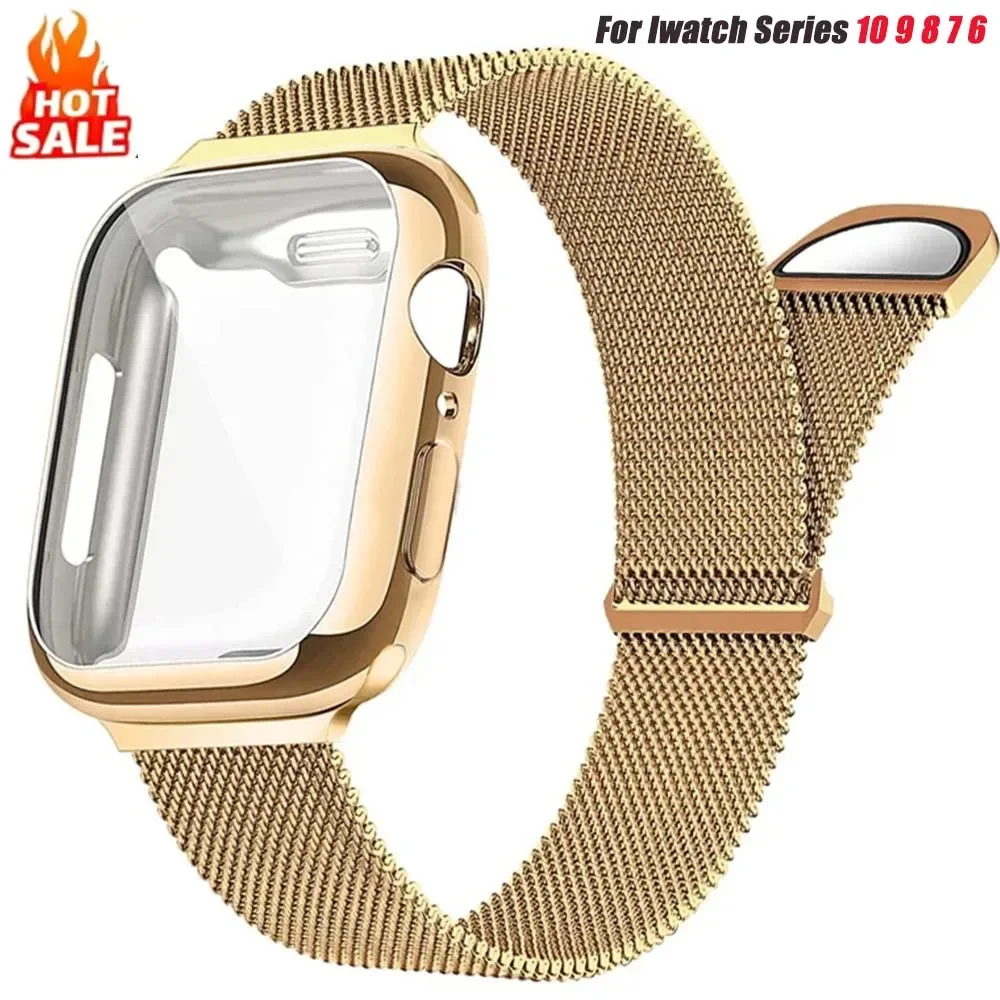 

Milanese Case+Strap for Apple Watch Band Ultra 49MM 41mm 40mm 44mm 38 42mm TPU Screen Iwatch Series10 9 8 7 6 SE 5 4 Correa 45mm