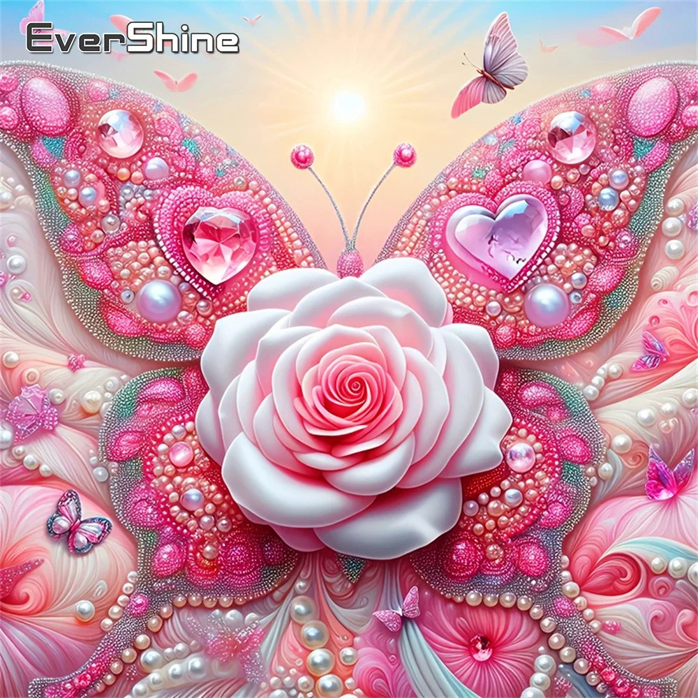 Evershine Diamant-Gemälde mit Blumenmotiv, Strass-Stickerei, Rose, voller quadratischer Diamanten, Mosaik, Schmetterling, einzigartiges Geschenk