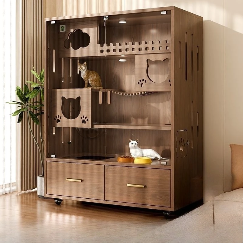 For solid wood household panoramic cat cabinet integrated three-story cat house