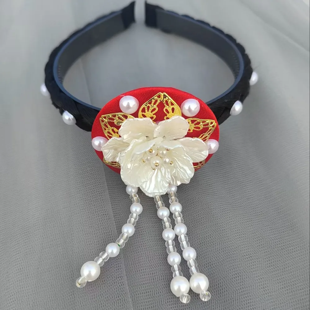 

Retro Flower Korean Headband Tassel Beaded Hanbok Hairband Traditional Pearl Stage Dance Hair Hoop Wedding