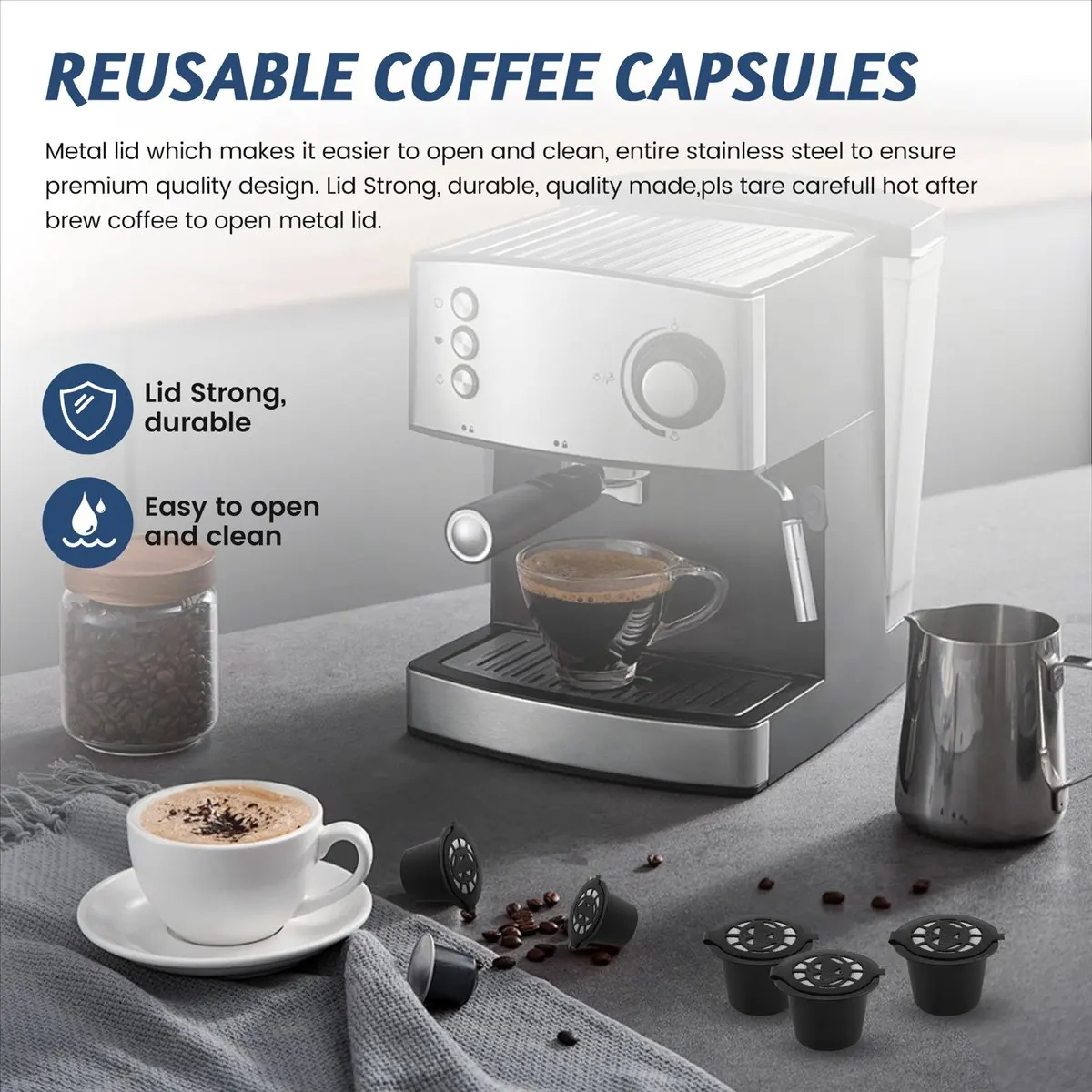 CLIM 10 Pcs Filtros de Cápsula de Café Recarregáveis Reutilizáveis para com Colher Escova Acessórios de Cozinha Filtro de Café Preto