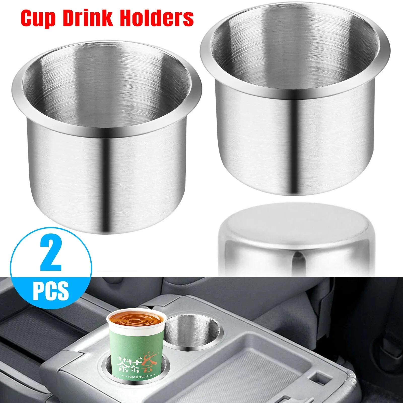 2x Stainless Steel Cup Drink Holders for Marine Boat Yacht Car Truck Camper RV