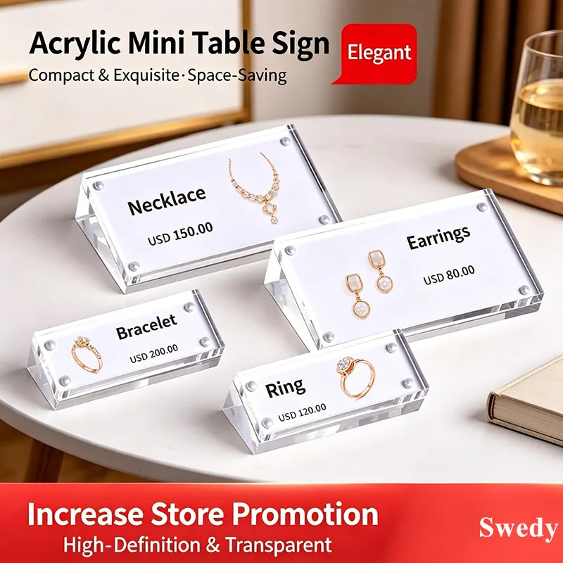 5 Pieces 5x2cm/7x4cm Magnetic Clear Acrylic Menu Sign Holder Slanted Plastic Name Card Price Card Tag Label Holder Display Stand