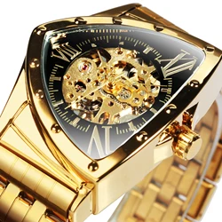 WINNER Military Triangle Skeleton Automatic Watch for Men Luxury Brand Stainless Steel Strap Fashion Sports Mechanical Watches