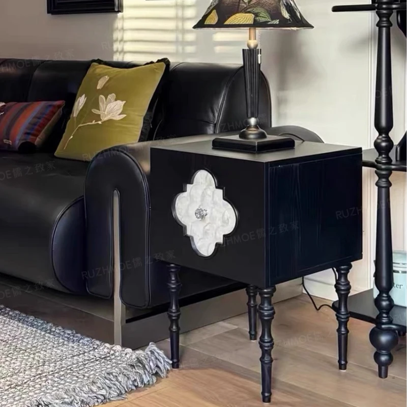 

French Vintage Nightstand, Solid Wood Side Table, Retro Storage Cabinet, Clover Accent Decor, Mid-Century Bedroom Furniture