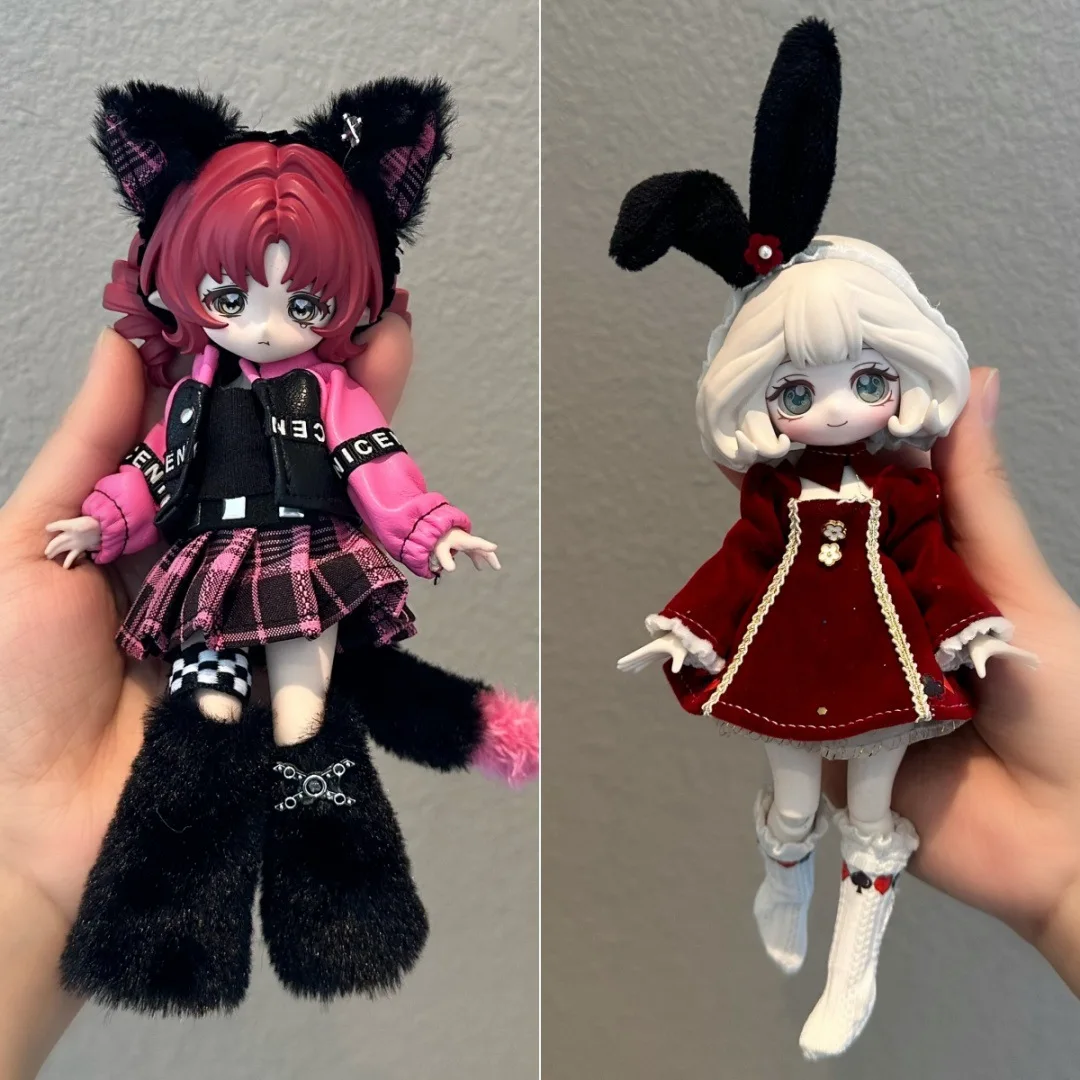 1/8 1/12 BJD Doll Clothes Part Sweet Cool Cat-themed Headwear+Jacket+Pleated Skirt+Leg Covers For 11-17cm OB11 BJD Doll Dress Up