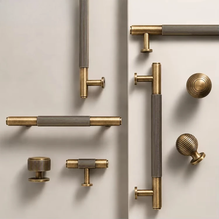 2026 New Solid Brass Knurled Knobs And Handles Wardrobe Accessories Hardware For Mini Wardrobe Long Wardrobe Handle