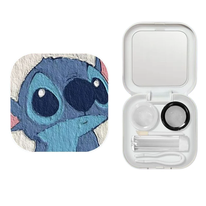 Disney Stitch Contact Lens Case Portable Myopia Pupil Case Travel Kit Easy Carry Mirror Lenses Box Container Cartoon Lenses Box