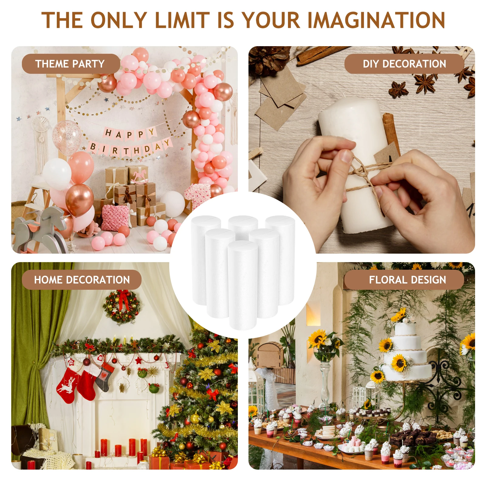 

6pcs Decorative Cylinder Foams Premium Craft Material Diy Adornment For Christmas Party School Kids Handicraft Projects Foam