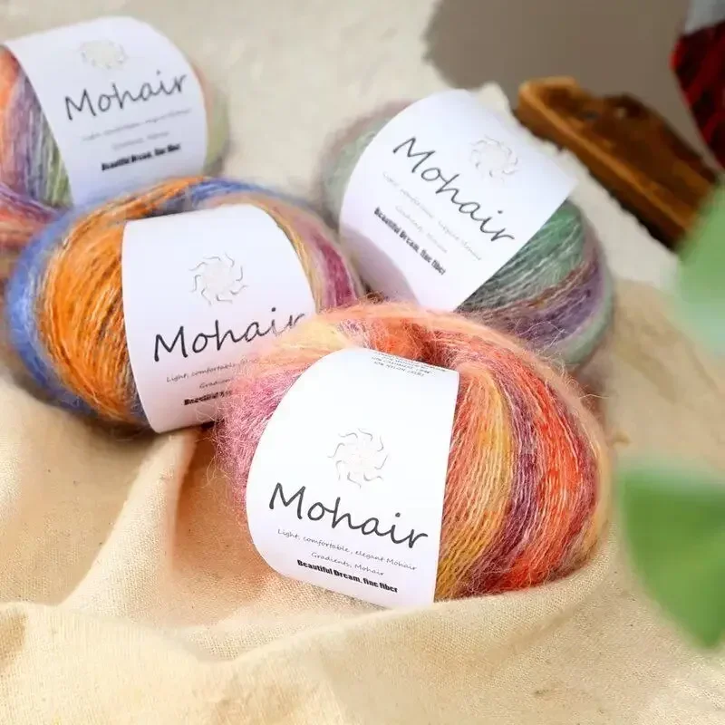 25g Gradient Silk Mohair Small Cloud Yarn Handmade Knitted Sweaters Scarves Hats Shawls Handmade Woven Sections Dyed Yarn Balls