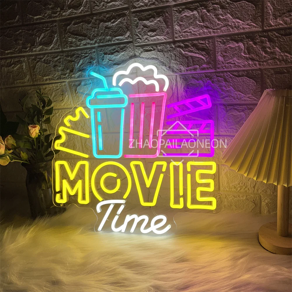 Movie Time Neon Led Sign Home Art Party Movie Theater Decoration Movie Room Mall Neon Lights USB Party Bar Club Wall Decor Signs