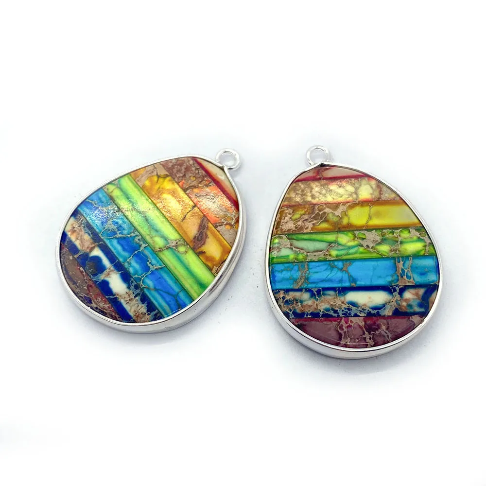 

Unique Natural Stone Polished Spliced Rainbow Irregular Round Electroplated Edge Single-Hole Pendant DIY Materials for Necklaces