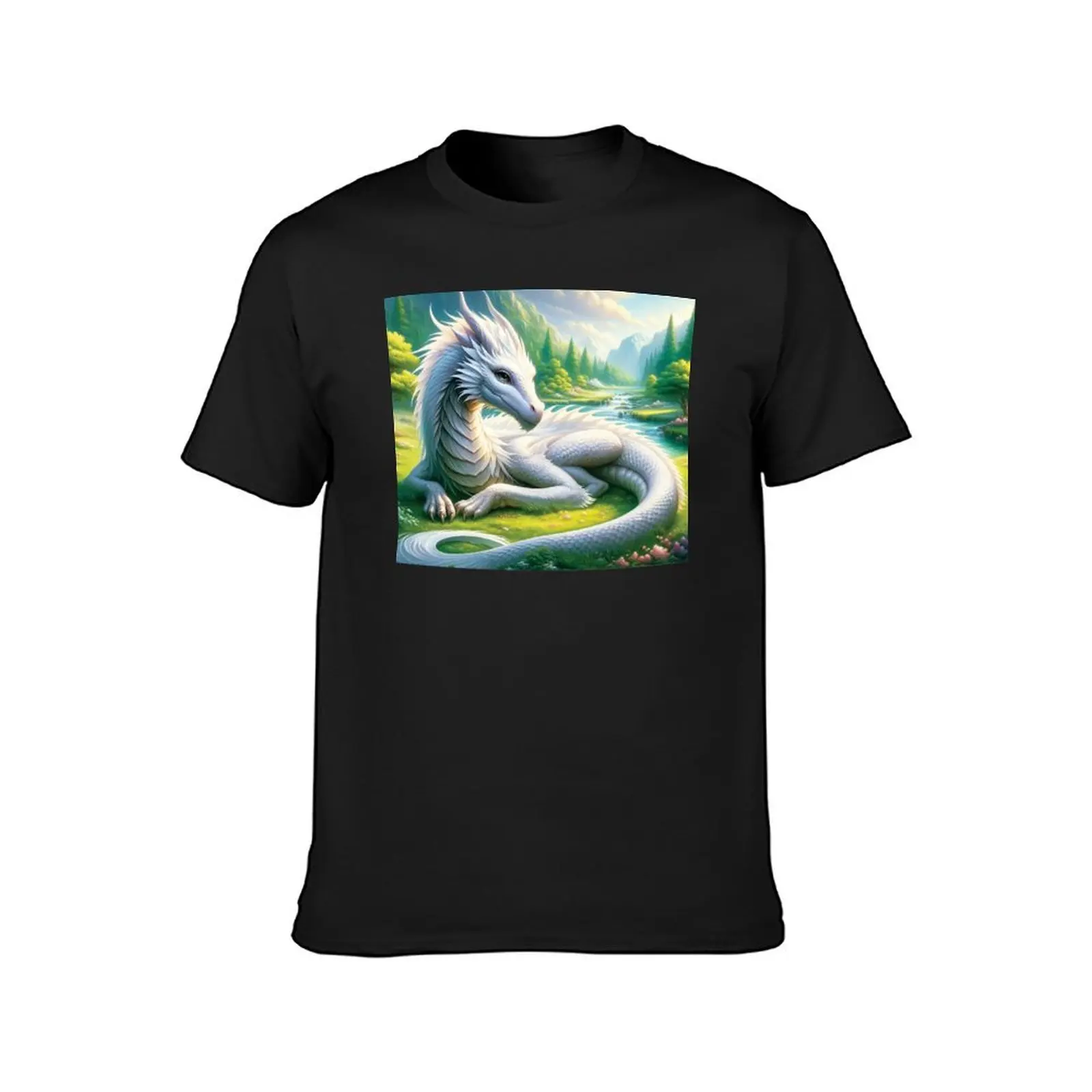 White Dragoness by the River T-Shirt heavyweights korean fashion big and tall t shirts for men