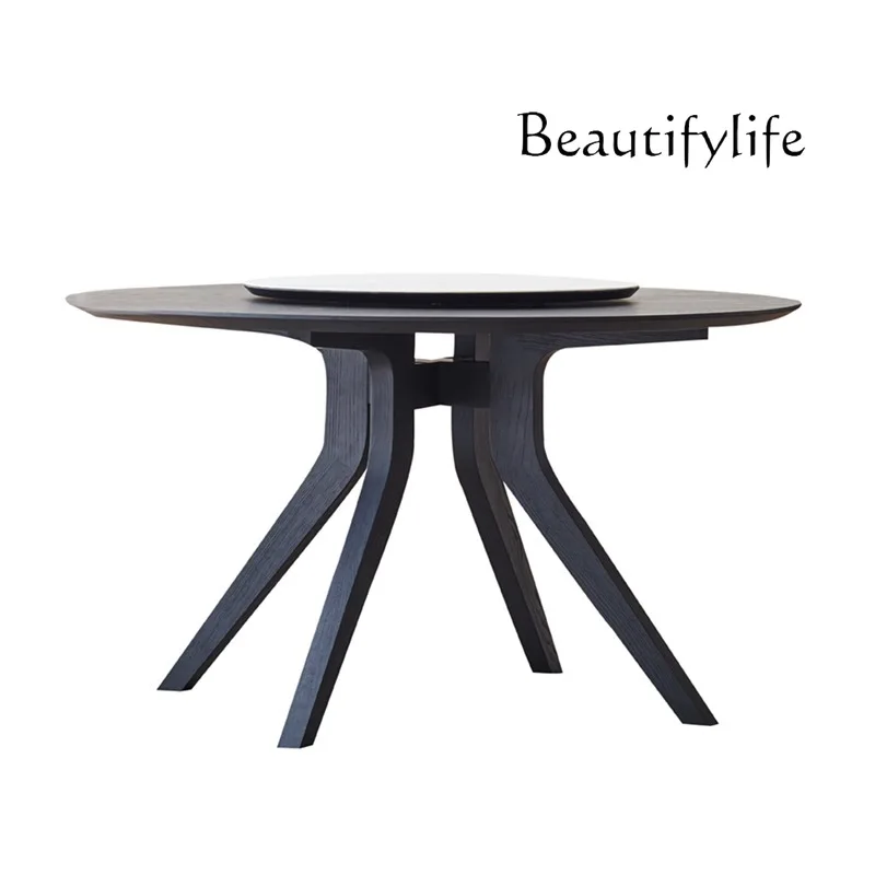 Nordic ash wood round dining table coffee negotiation table household black round dining table modern simplicity