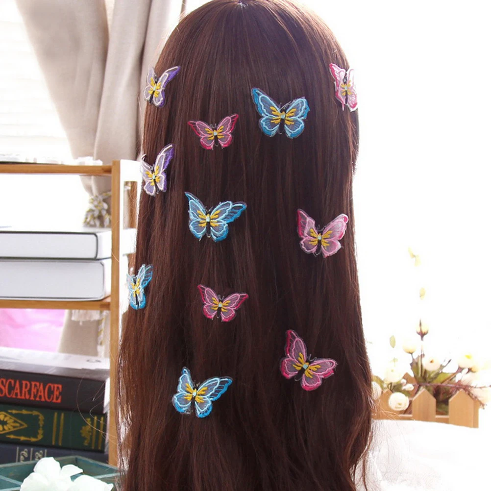 

10pcs Butterfly Hair Clip Embroidery Fabric Decorative Clips Strong Lace Barrette Duckbill Hairpin Spring Summer Style Hairpin