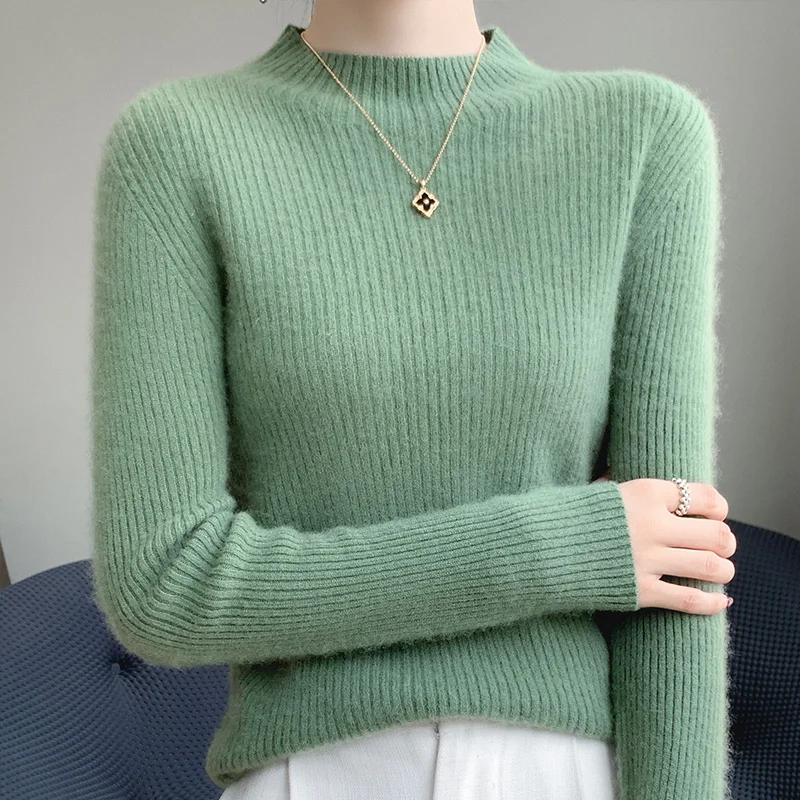 2023 New Autumn Winter Cashmere Sweater Women Half turtleneck Slim Solid Pullover Cashmere Sweaters Ladies