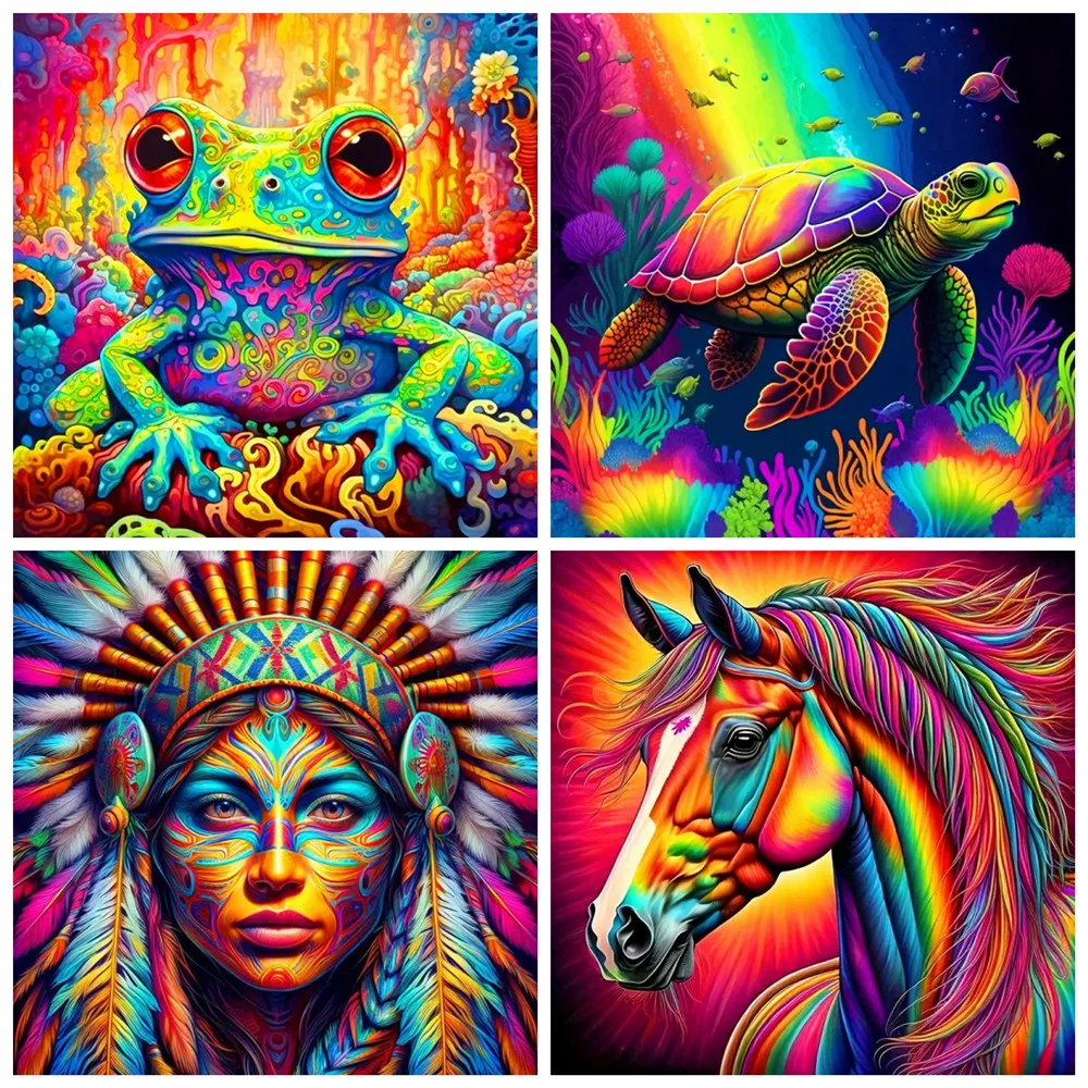 AZQSD Diamant-Kunstgemälde, bunter Frosch, Pferd, Schildkröte, indische Stickerei, Heimdekoration, Geschenk, Bild von Strasssteinen, komplette DIY-Kits