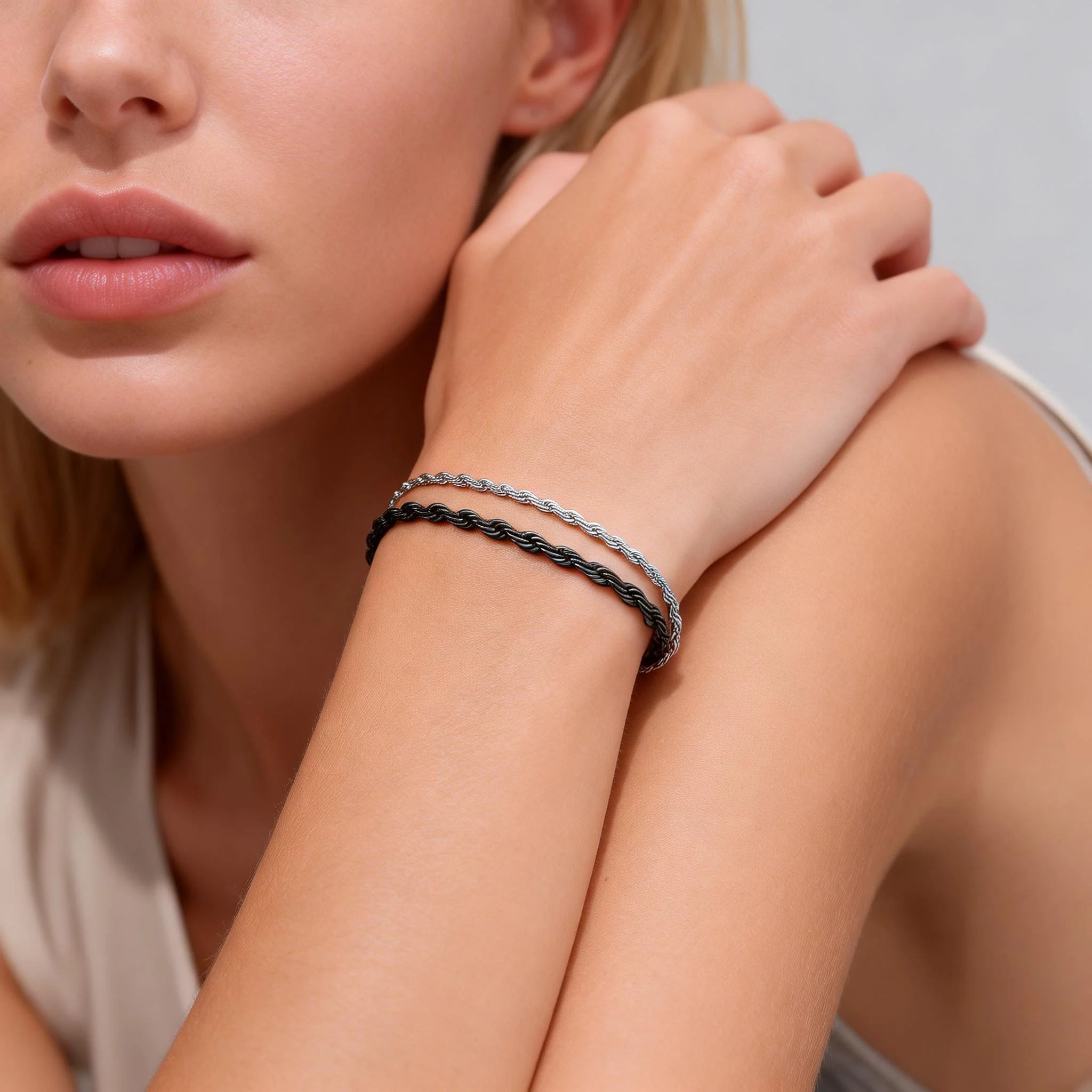 2/3/4mm Twisted Rope Chain Bracelet for Men Women, Stainless Steel Braided Link, Minimalist Jewelry Gift