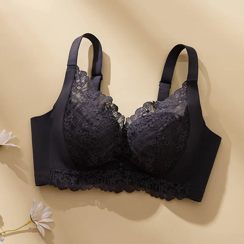 Women Bra No Glue Bone No Underwire Bra Lace Small Chest Gathering Medium Thick Modal Four-row Bra