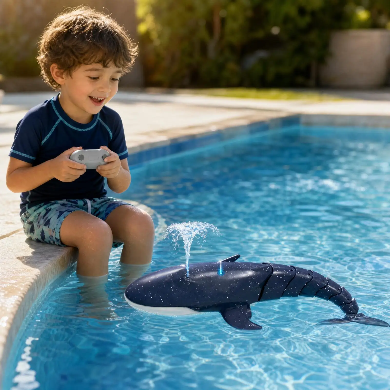 Swimming Shark Robot Toy for Child Pool Game with Handheld Remote and Water Spraying Feature for Outdoor Summer Fun
