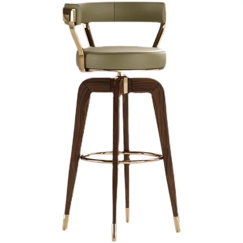 

Modern Elegant Solid Wood Bar Stool Black Leather Gold with Rotating Home Bar Outdoor Cafe Contemporary Design High-end Catering