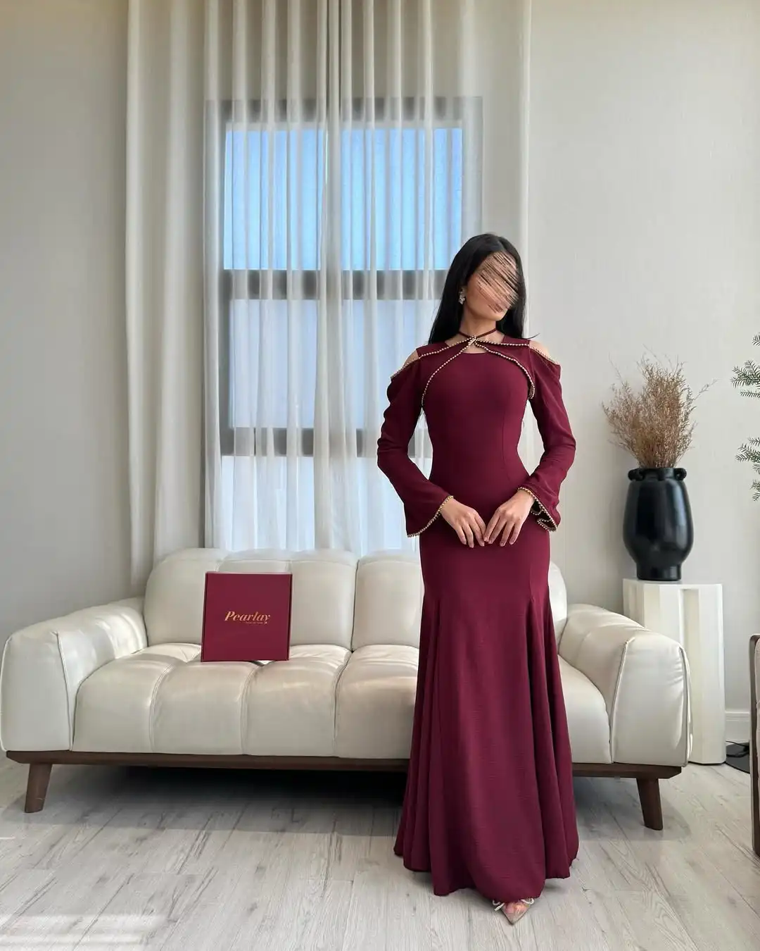 

Burgundy Long Sleeveless Evening Dresses 2025 Mermaid Elegant Pearls Wedding Party Dress Long Formal Gowns For Women Customized