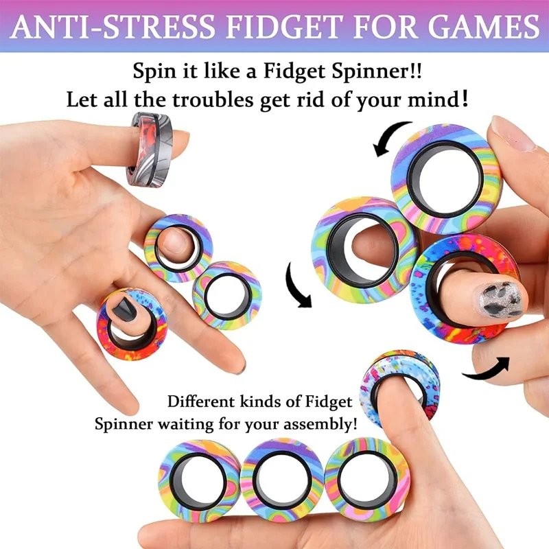 3Pcs Magnetic Rings Fidget Toy Set Adult Fidget Magnets Spinner Rings Fidget Pack Great Gift for Adults Teens Kids ﻿ view 5