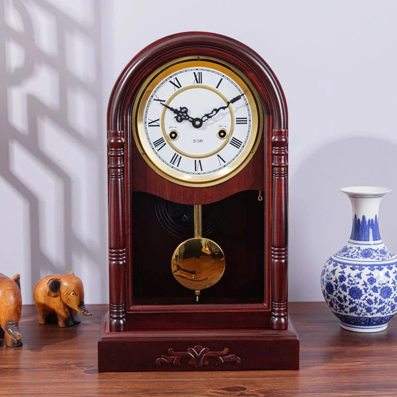 Mechanical Desk Vintage Table Solid Wood Desktop Decoration Clock Upper Chord Spring Time Reporting Pendulum Clocks