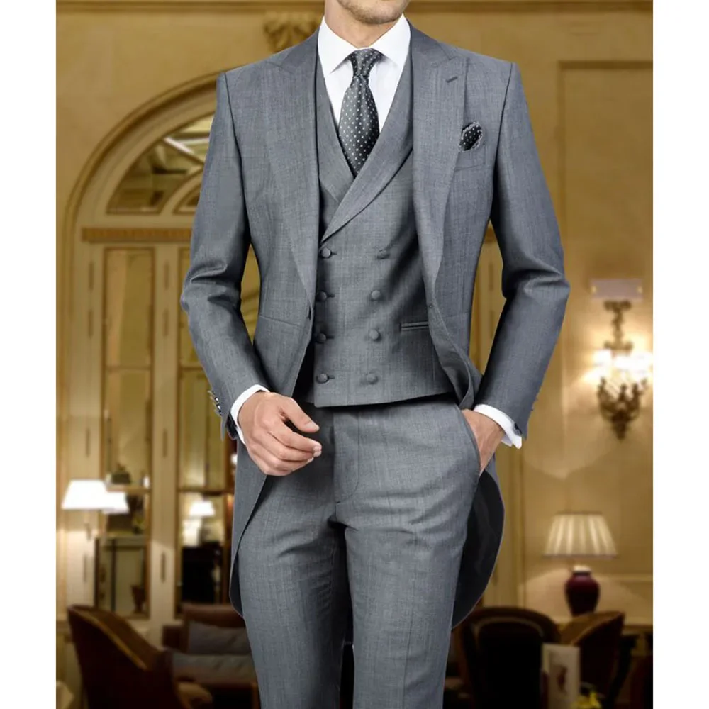 

Gray Peak Lapel Male Suit Elegant Prom Party Groom Wedding Tailcoat Fashion Suits for Men Slim Fit 3 Piece (Blazer+Vest+Pants)