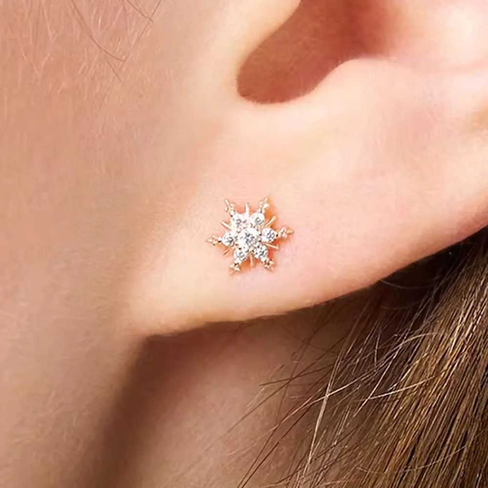 

Серьги-гвоздики в виде снежинок из розового золота, европейские ювелирные изделия для женщин, зимний романтический подарок из настоящего стерлингового серебра 925 пробы