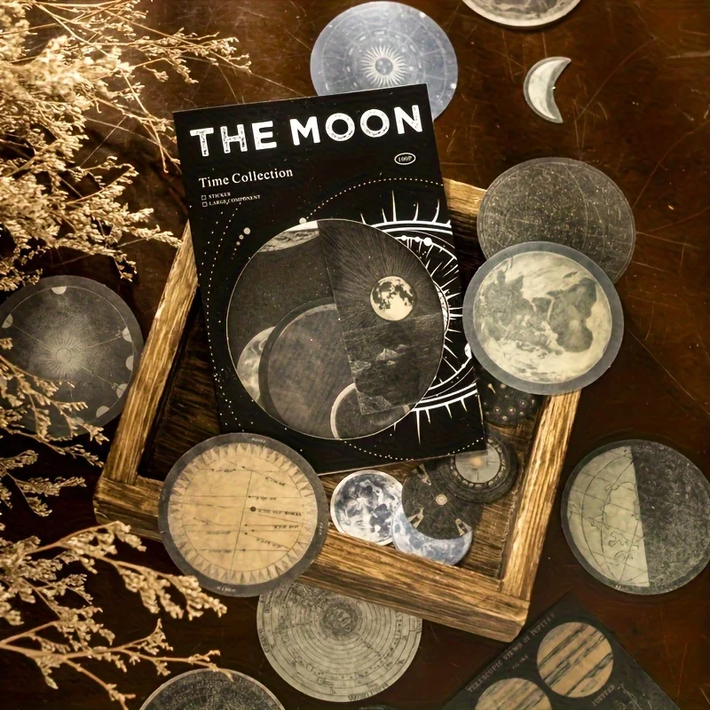 100pcs Vintage Round Moon Universe Paper Stickersfor Scrapbook, Journal, Luggage, Skateboards, Notebooks, Mobile Phones, Tablets