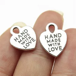 WYSIWYG 20pcs 15x12mm 2 Colors Double Sided Hand Made With Love Hearts Charms Pendant For DIY Jewelry Making Jewelry Findings