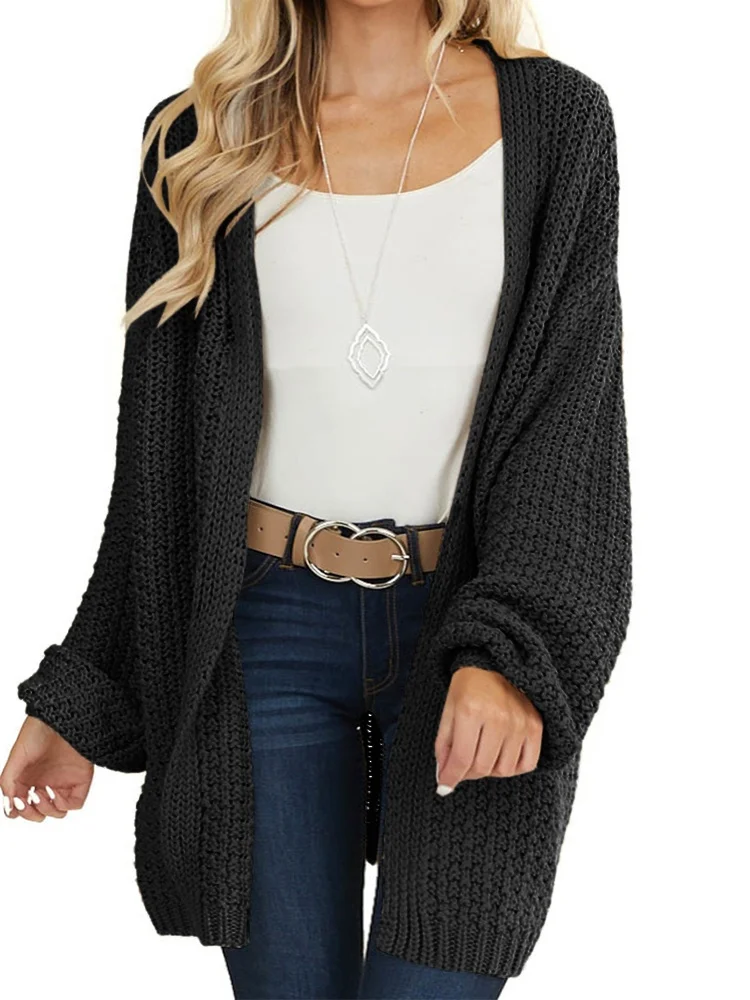 Solid Color Simple Oversized Cardigan Women Long Sleeve Open Front Chunky Knitted Sweater Tops Casual Loose Fit Soft Outerwears